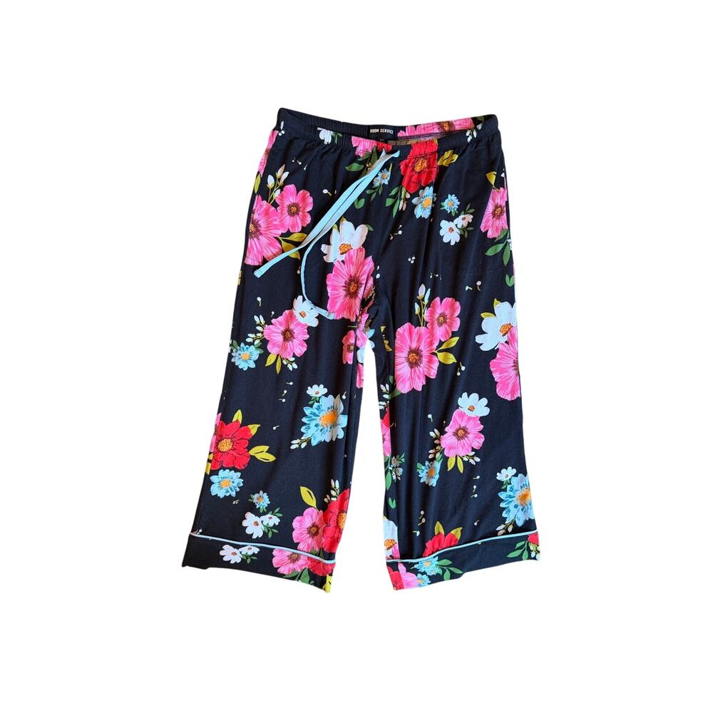 Room Service Black Pink Floral Capri Pajama Pants Size Small